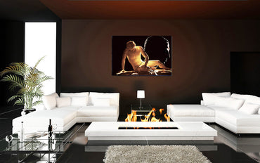 Dying Gaul acrylic print by Storaro Art Collection - Dying Gaul sculpture with contemporary figure in golden contemplative atmosphere in premium wall art